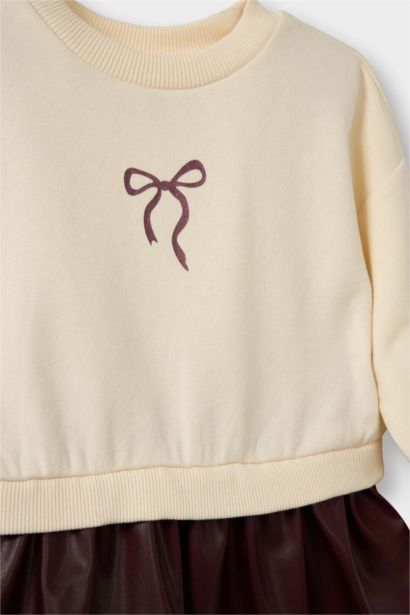 Baskılı Uzun Kollu Sweatshirt Elbise Kız Bebek