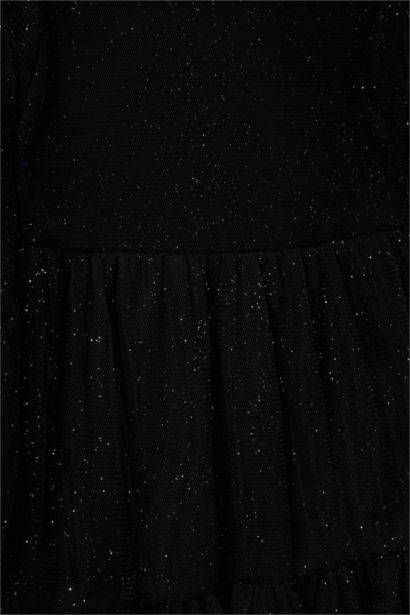 Yılbaşı Temalı Uzun Kollu Kadife Tül Elbise Kız Bebek