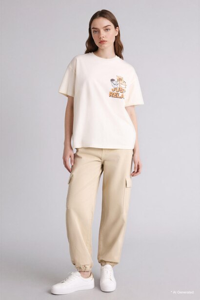 Tom & Jerry Licensed Oversize Fit Crew Neck Printed Short Sleeve T-Shirt