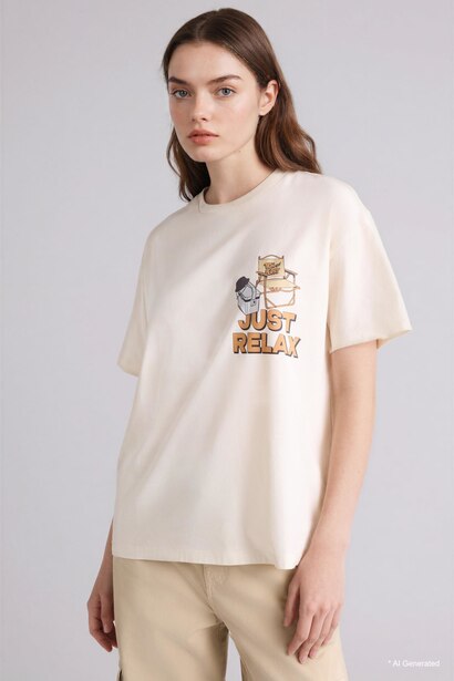 Tom & Jerry Licensed Oversize Fit Crew Neck Printed Short Sleeve T-Shirt