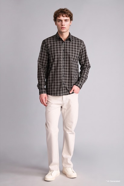 Regular Fit Polo Collar Voile Long Sleeve Shirt