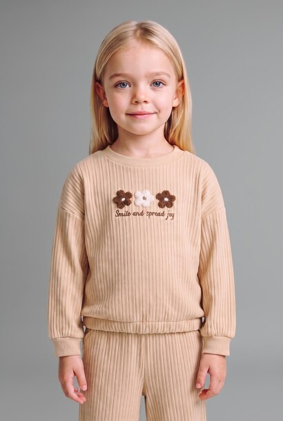 2'li Takım Çiçekli Sweatshirt Eşofman Altı Kız Bebek