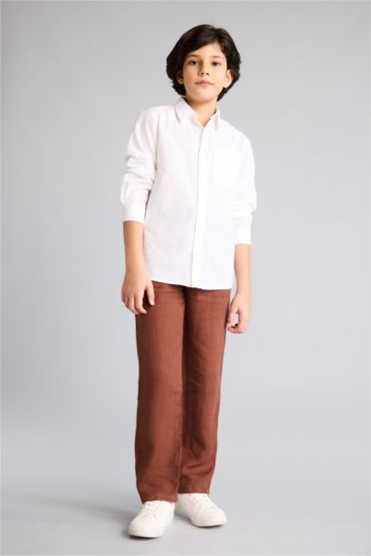 Regular Fıt Düz Paça Keten Pantolon Erkek Çocuk