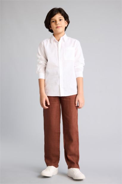Regular Fıt Düz Paça Keten Pantolon Erkek Çocuk