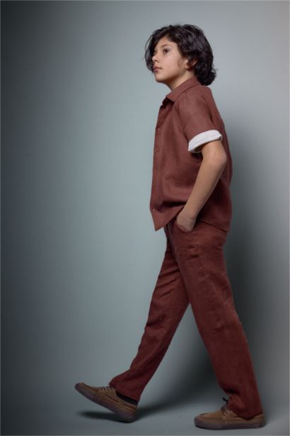 بنطلون كتان اولادي قصة عادية برجل عادية بجيب