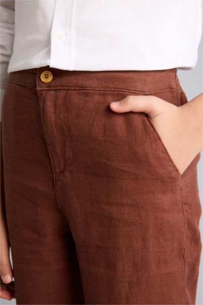 Regular Fıt Düz Paça Keten Pantolon Erkek Çocuk