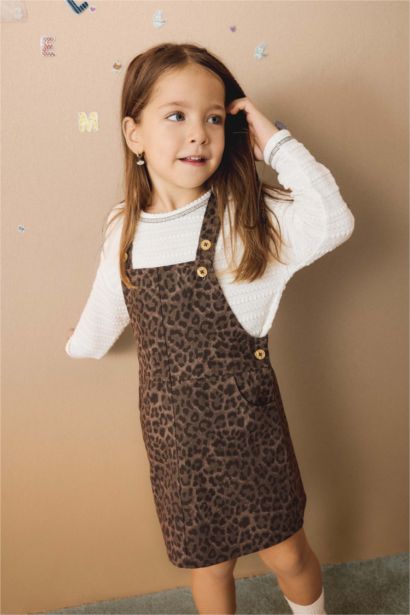 Baby Girl Leopard Print Strappy Gabardine Jumpsuit Dress