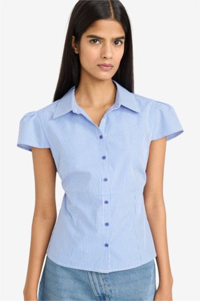 Slim Fit Shirt Collar Plaid Short Sleeve Shirt