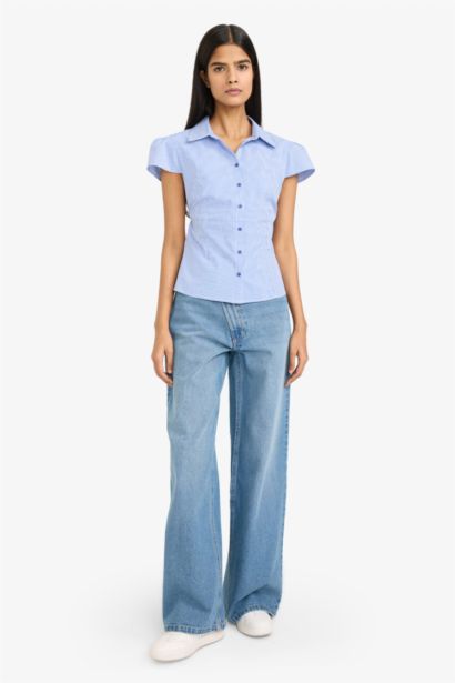 Slim Fit Shirt Collar Plaid Short Sleeve Shirt