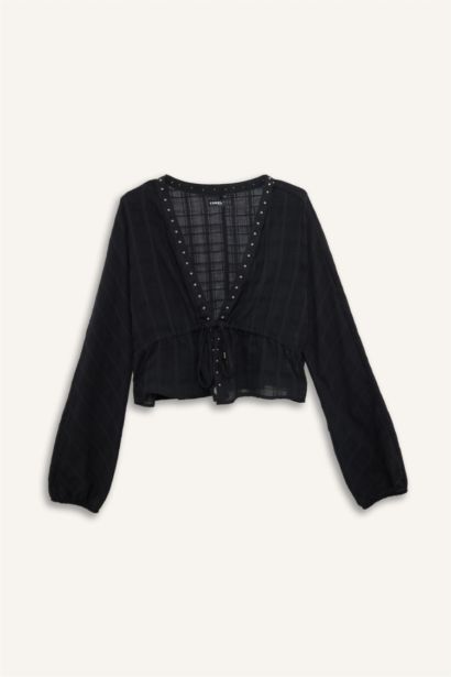 Coool қалыпты пішім v жаға Ұзын Жеңді Блуза