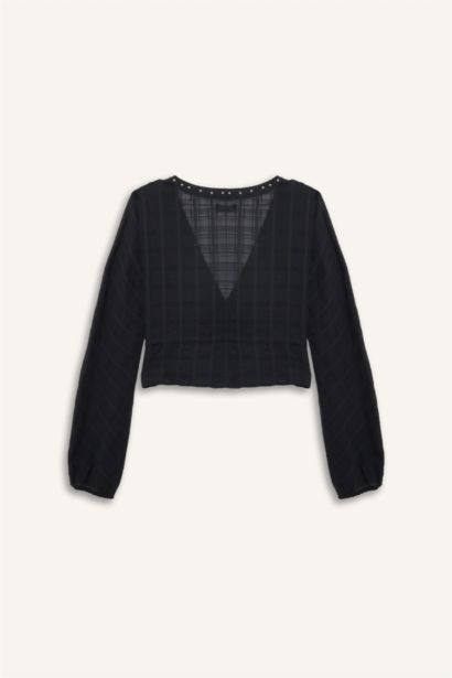 Coool қалыпты пішім v жаға Ұзын Жеңді Блуза