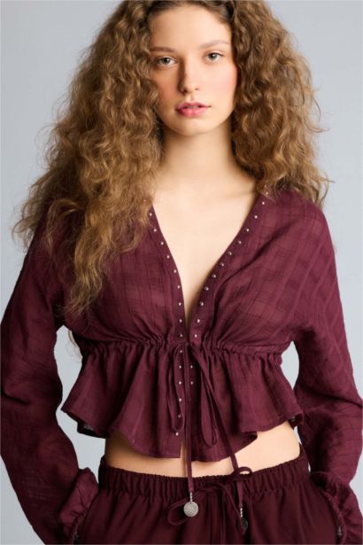 Coool қалыпты пішім v жаға Ұзын Жеңді Блуза