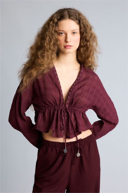 Coool қалыпты пішім v жаға Ұзын Жеңді Блуза