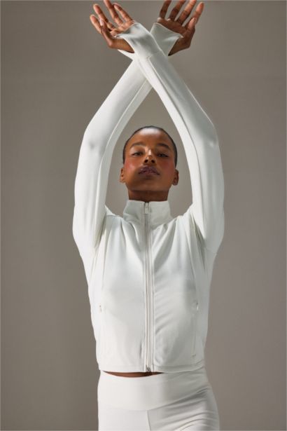 Slim Fit Stand Collar Fleece Lined Zip Up Sweatshirt