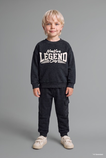 2'li Takım Baskılı Sweatshirt Eşofman Altı Erkek Bebek