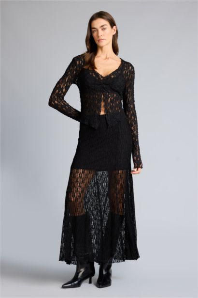 Юбка из трикотажа со средней талией с кружевом для женщин