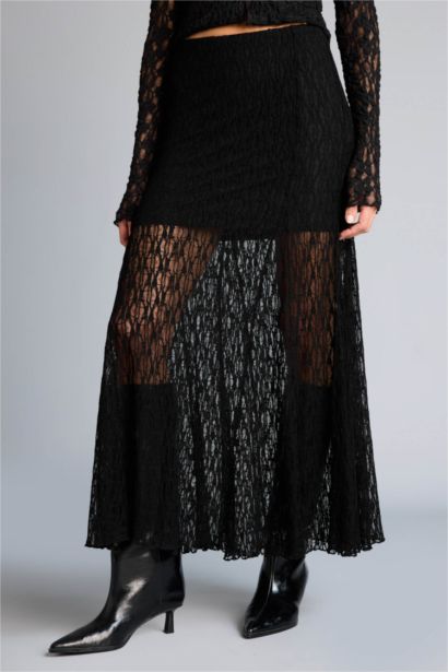 Юбка из трикотажа со средней талией с кружевом для женщин