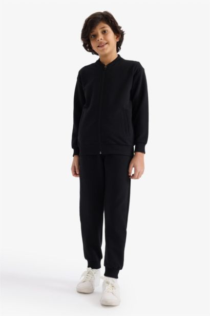 Regular Fit Bomber Collar Zip-Up Sweatshirt