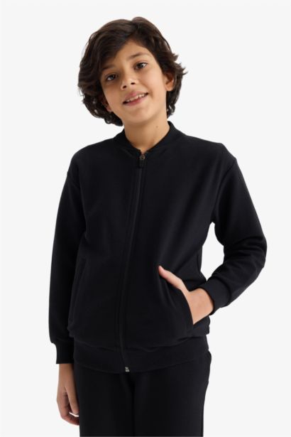 Regular Fit Bomber Collar Zip-Up Sweatshirt