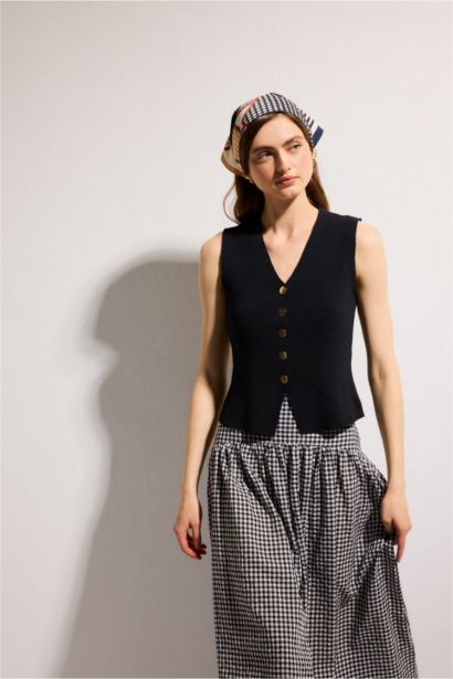 Fıtted V Yaka Triko Yelek