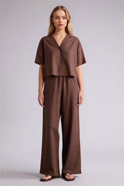 Oversize пижама жағалы зығыр аралас қысқа жеңді жейде