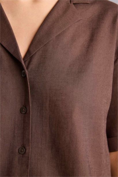 Oversize пижама жағалы зығыр аралас қысқа жеңді жейде