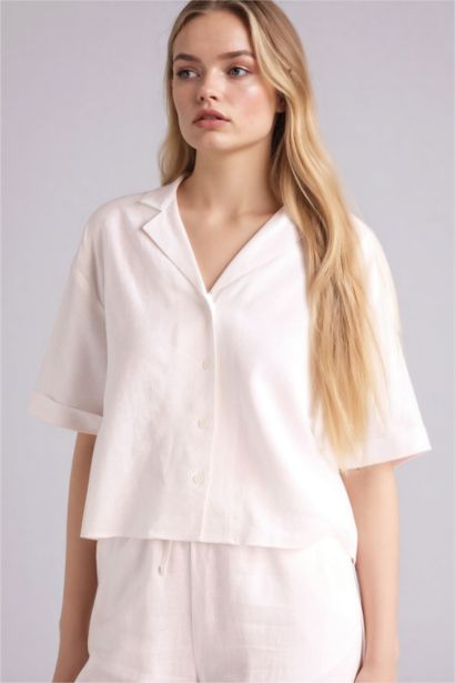 Рубашка с коротким рукавом оверсайз из льна для женщин