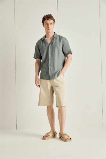 Regular Fit Polo Collar Linen Shirt