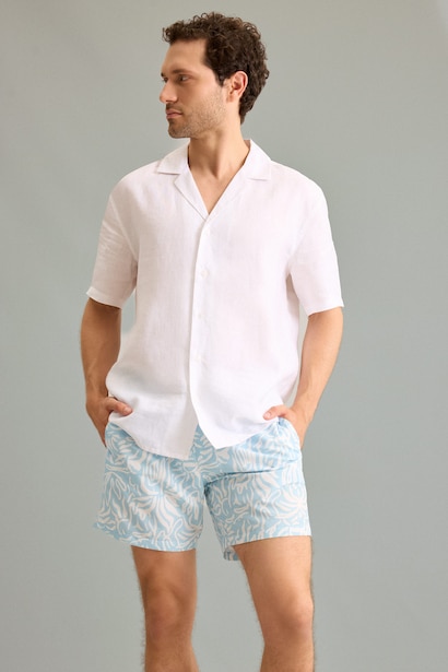 Regular Fit Polo Collar Linen Shirt