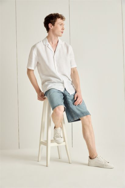 Льняная рубашка Regular Fit с воротником поло и коротким рукавом