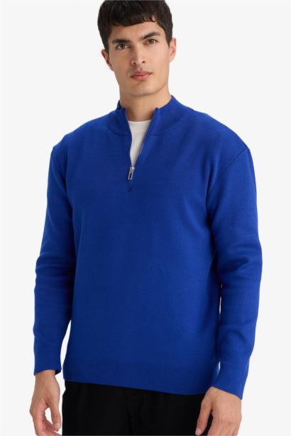 Pull en maille à col montant zippé Coupe standard
