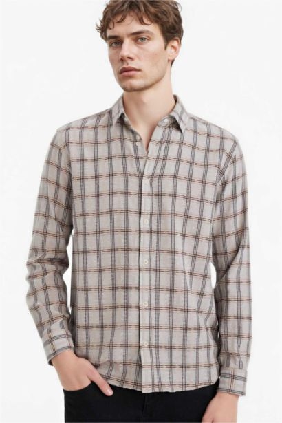 Regular Fit Polo Collar Flannel Long Sleeve Shirt