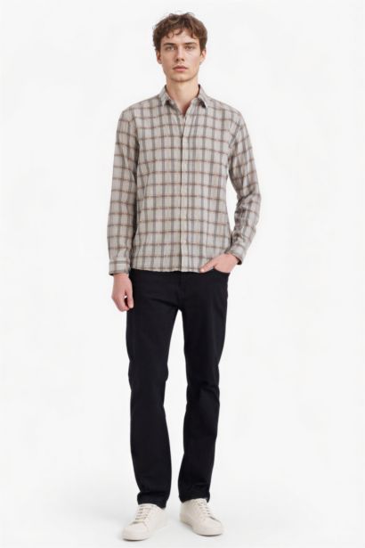 Regular Fit Polo Collar Flannel Long Sleeve Shirt