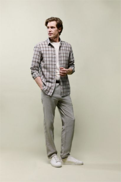 Фланелевая рубашка Regular Fit с воротником поло и длинным рукавом