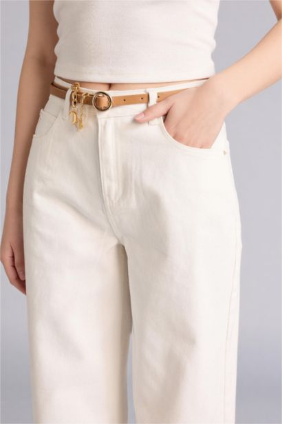 Wide Leg орташа белді стандартты ұзындықтағы габардин шалбар