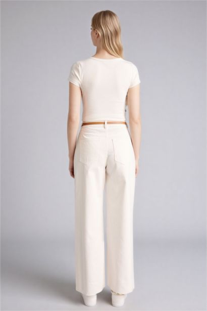 Wide Leg орташа белді стандартты ұзындықтағы габардин шалбар