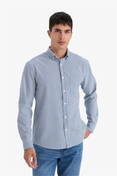 Regular Fit Polo Collar Crinkle Striped Shirt