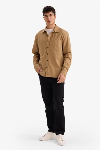 Regular Fit Polo Neck Gabardine Shirt