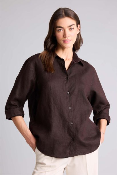 قميص كتان كم طويل اوفر سايز