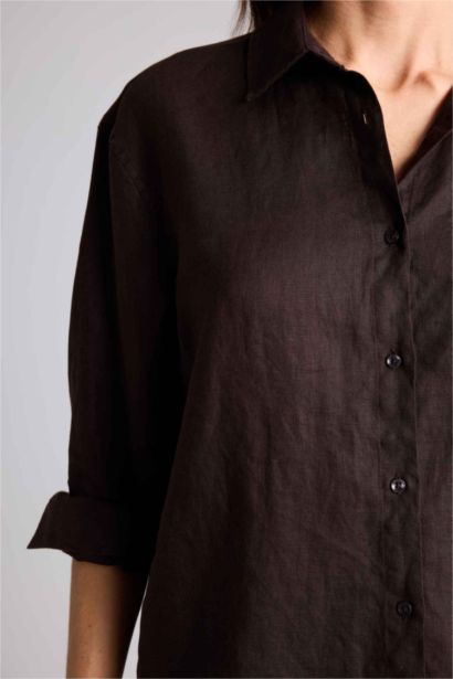 قميص كتان كم طويل اوفر سايز