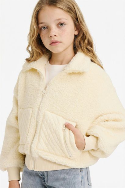 Dik Yaka Fermuarlı Polar Hırka Kız Çocuk