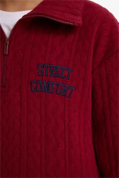 Oversize Geniş Kalıp Yarım Fermuarlı Baskılı Jakarlı Sweatshirt Erkek Çocuk