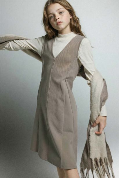 سيت بناتي فستان وتيشيرت قصة عادية ردن طويل - قطعتين