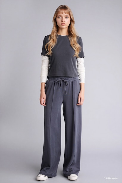 Loose Fit Crew Neck Ribana Long Sleeve T-Shirt
