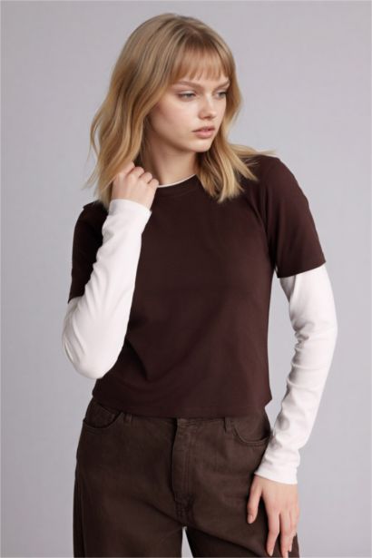 Футболка Loose Fit в рубчик с круглым вырезом и длинным рукавом