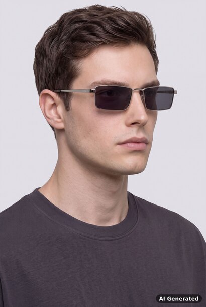 Man Rectangular Metal Sunglasses