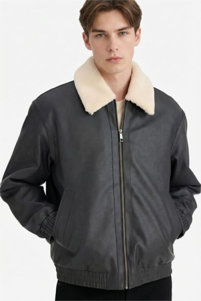 Regular Fit Faux Leather Jacket