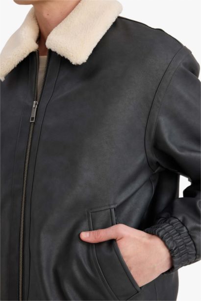 Regular Fit Faux Leather Jacket