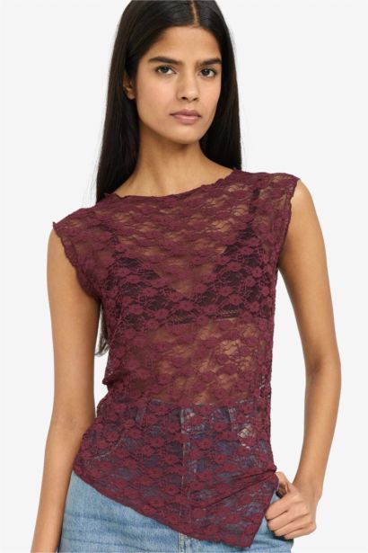 Slim Fit Boat Collar Lace Short Sleeve T-Shirt