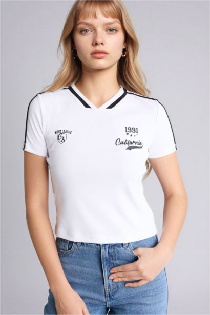 Loose Fit спорттық баспалы рибана қысқа жеңді футболка